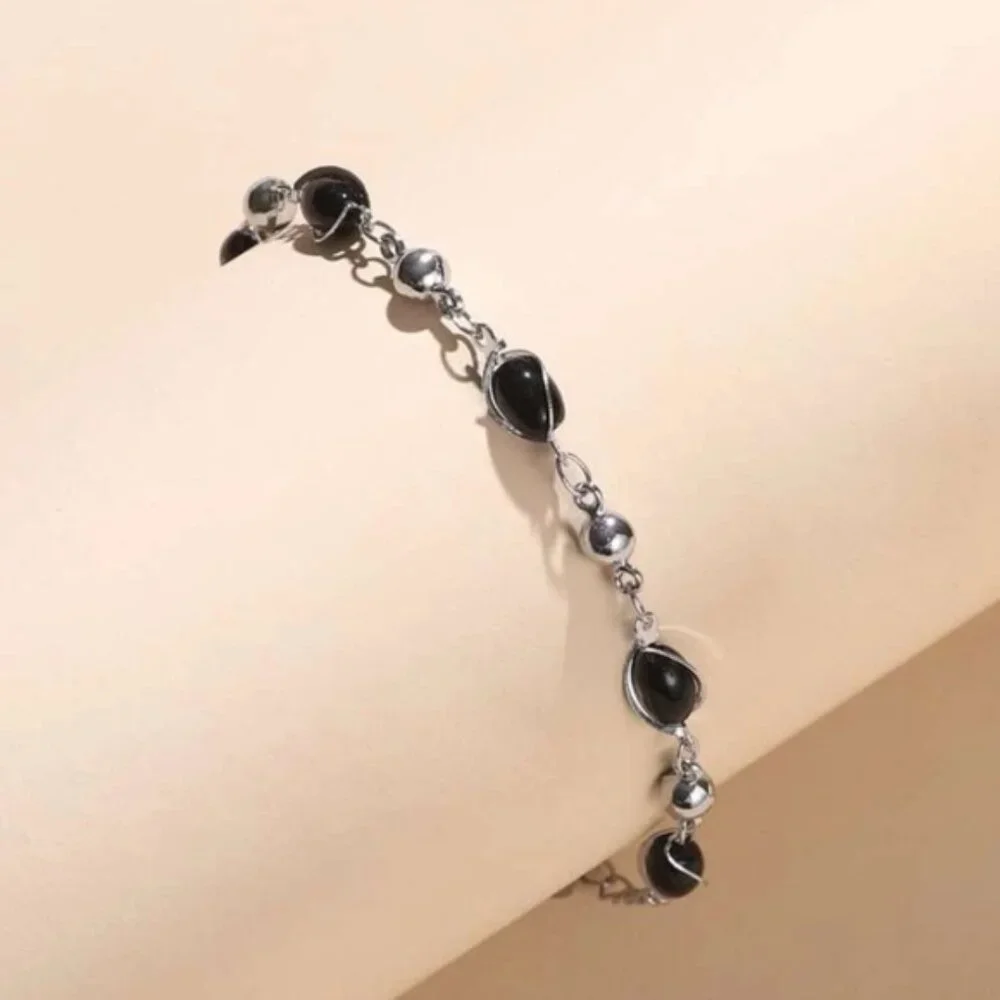 Sleek Silver and Black Bead Bracelet - Picture 2 of 5